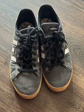 adidas Daily 4.0 Black Canvas Sneakers with White Stripes and Gum Sole